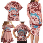 Blush Pink Australia Possum Family Matching Long Sleeve Bodycon Dress and Hawaiian Shirt Indigenous Art