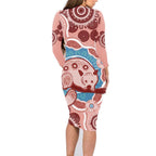 Blush Pink Australia Possum Family Matching Long Sleeve Bodycon Dress and Hawaiian Shirt Indigenous Art
