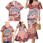 Blush Pink Australia Possum Family Matching Mermaid Dress and Hawaiian Shirt Indigenous Art