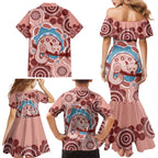 Blush Pink Australia Possum Family Matching Mermaid Dress and Hawaiian Shirt Indigenous Art