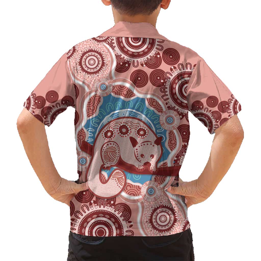 Blush Pink Australia Possum Family Matching Off Shoulder Maxi Dress and Hawaiian Shirt Indigenous Art