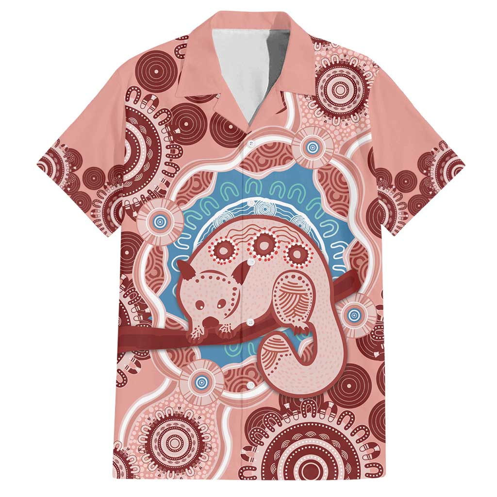 Blush Pink Australia Possum Family Matching Off Shoulder Maxi Dress and Hawaiian Shirt Indigenous Art