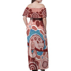 Blush Pink Australia Possum Family Matching Off Shoulder Maxi Dress and Hawaiian Shirt Indigenous Art