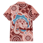 Blush Pink Australia Possum Family Matching Off Shoulder Short Dress and Hawaiian Shirt Indigenous Art