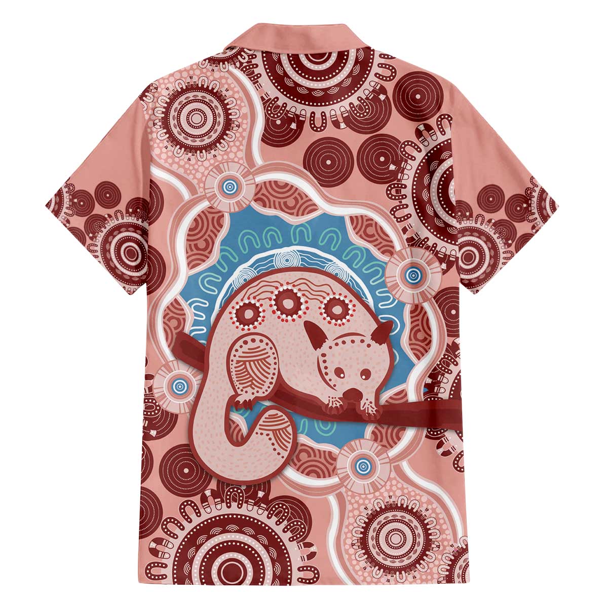 Blush Pink Australia Possum Family Matching Off Shoulder Short Dress and Hawaiian Shirt Indigenous Art