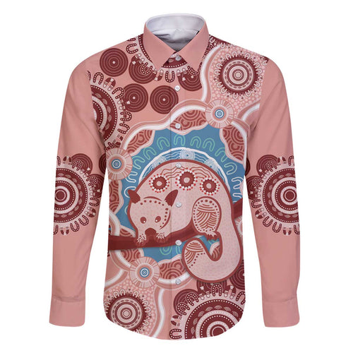 Blush Pink Australia Possum Family Matching Off Shoulder Short Dress and Hawaiian Shirt Indigenous Art