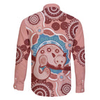Blush Pink Australia Possum Family Matching Off Shoulder Short Dress and Hawaiian Shirt Indigenous Art