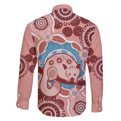 Blush Pink Australia Possum Family Matching Off Shoulder Short Dress and Hawaiian Shirt Indigenous Art