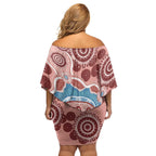 Blush Pink Australia Possum Family Matching Off Shoulder Short Dress and Hawaiian Shirt Indigenous Art