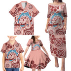 Blush Pink Australia Possum Family Matching Puletasi and Hawaiian Shirt Indigenous Art