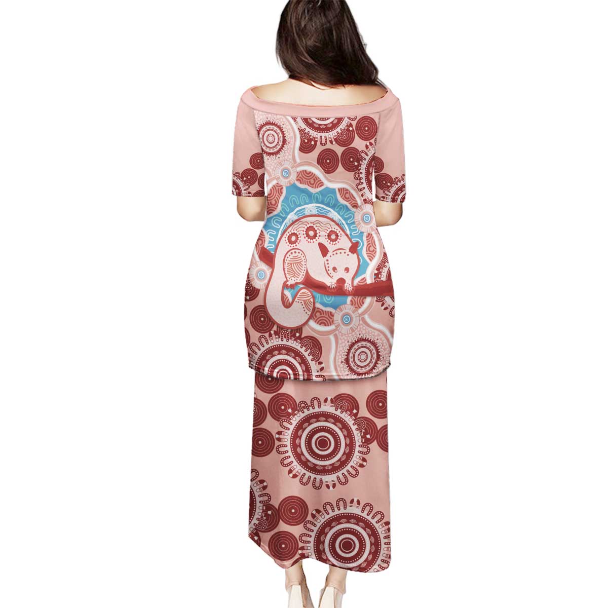 Blush Pink Australia Possum Family Matching Puletasi and Hawaiian Shirt Indigenous Art