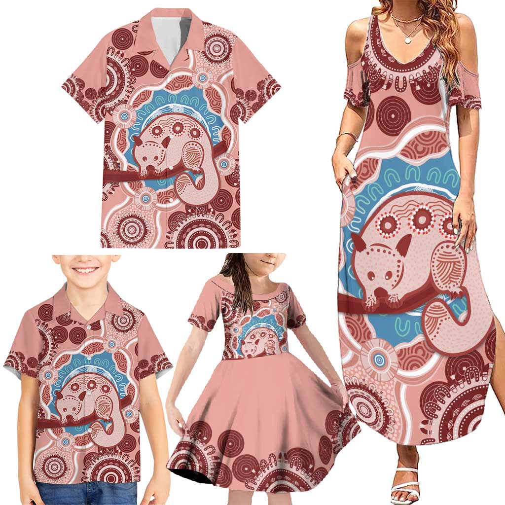 Blush Pink Australia Possum Family Matching Summer Maxi Dress and Hawaiian Shirt Indigenous Art