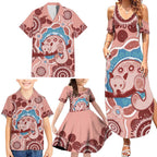 Blush Pink Australia Possum Family Matching Summer Maxi Dress and Hawaiian Shirt Indigenous Art