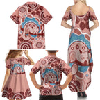 Blush Pink Australia Possum Family Matching Summer Maxi Dress and Hawaiian Shirt Indigenous Art
