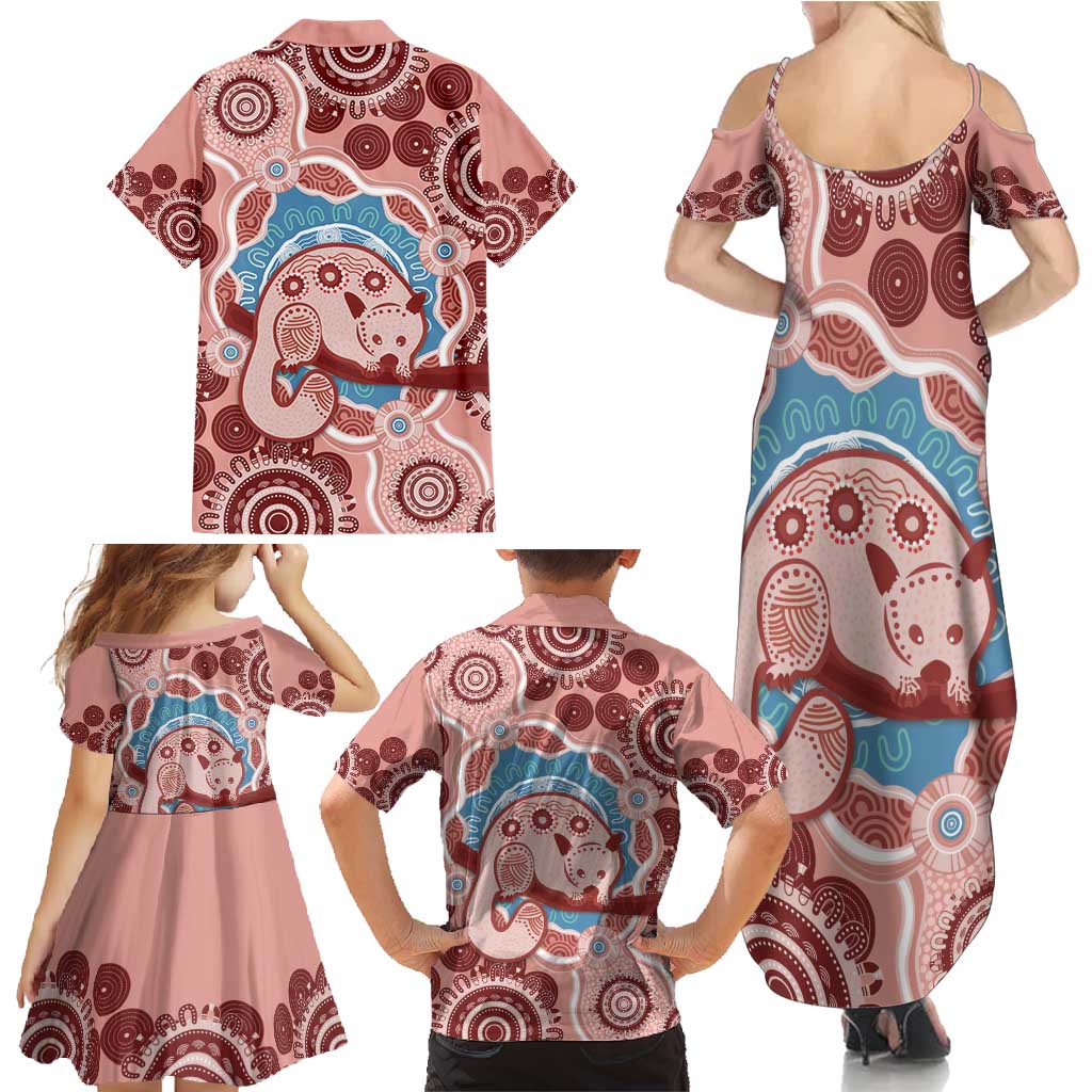 Blush Pink Australia Possum Family Matching Summer Maxi Dress and Hawaiian Shirt Indigenous Art