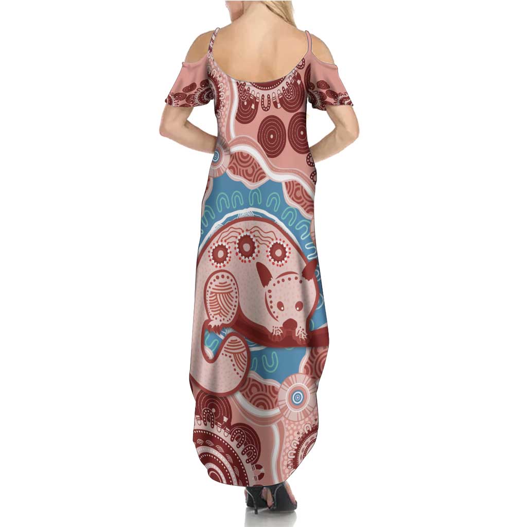 Blush Pink Australia Possum Family Matching Summer Maxi Dress and Hawaiian Shirt Indigenous Art