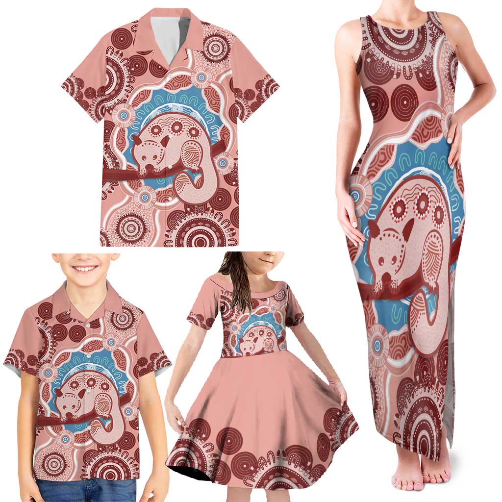Blush Pink Australia Possum Family Matching Tank Maxi Dress and Hawaiian Shirt Indigenous Art