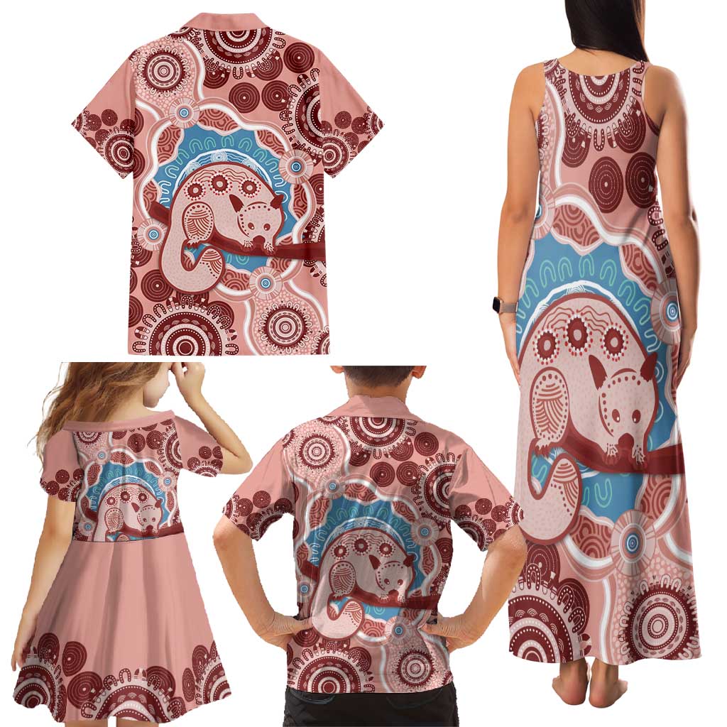 Blush Pink Australia Possum Family Matching Tank Maxi Dress and Hawaiian Shirt Indigenous Art
