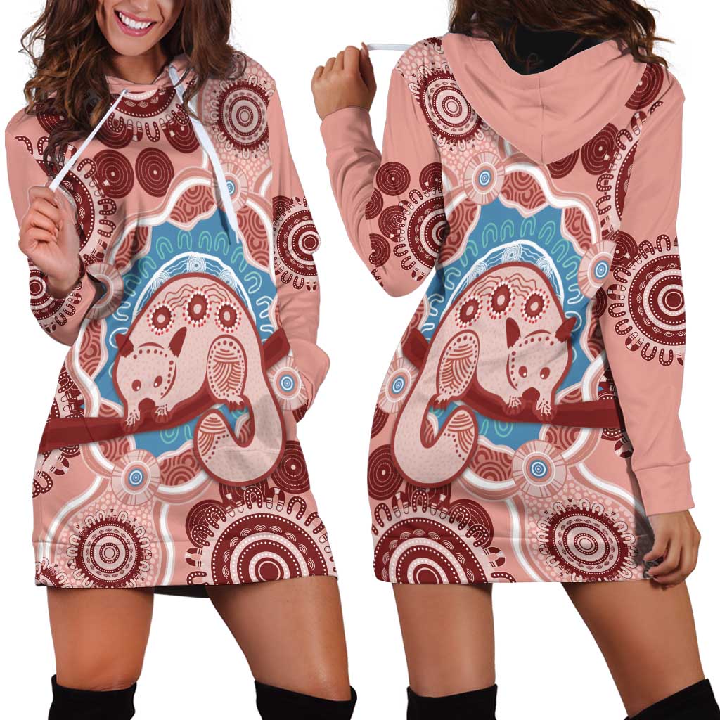 Blush Pink Australia Possum Hoodie Dress Indigenous Art