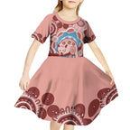 Blush Pink Australia Possum Kid Short Sleeve Dress Indigenous Art