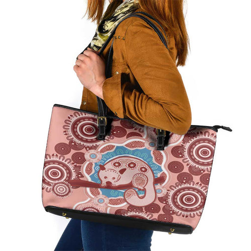 Blush Pink Australia Possum Leather Tote Bag Indigenous Art