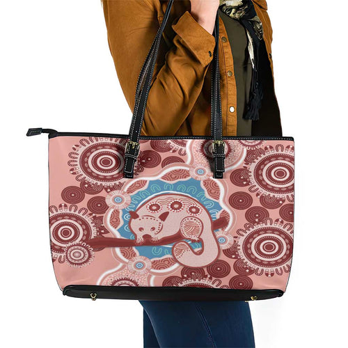 Blush Pink Australia Possum Leather Tote Bag Indigenous Art