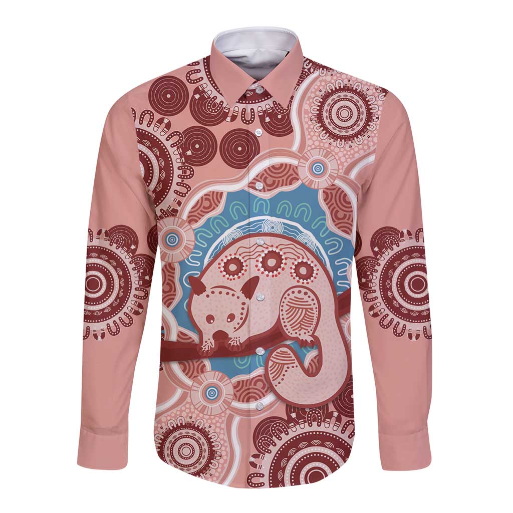 Blush Pink Australia Possum Long Sleeve Button Shirt Indigenous Art