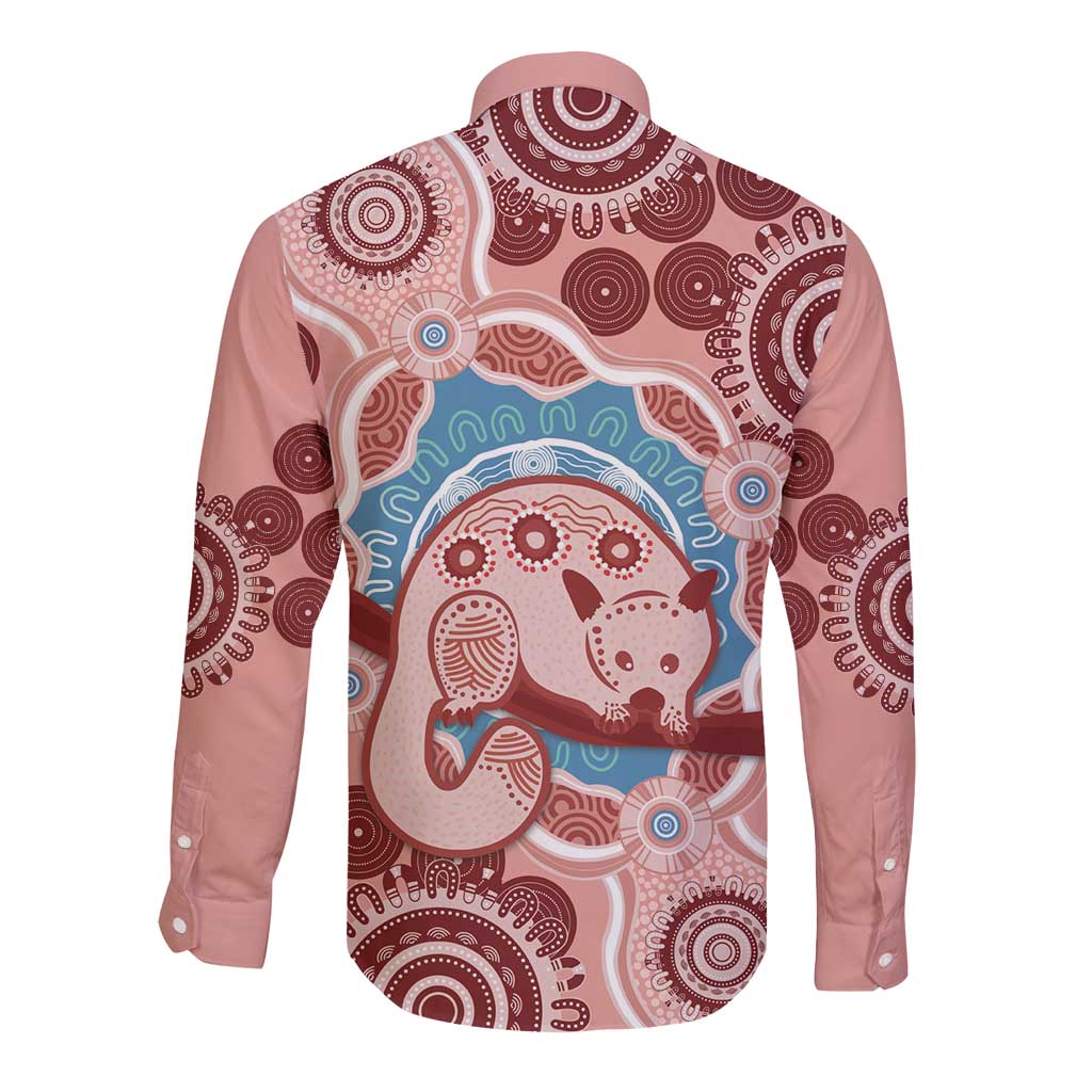 Blush Pink Australia Possum Long Sleeve Button Shirt Indigenous Art