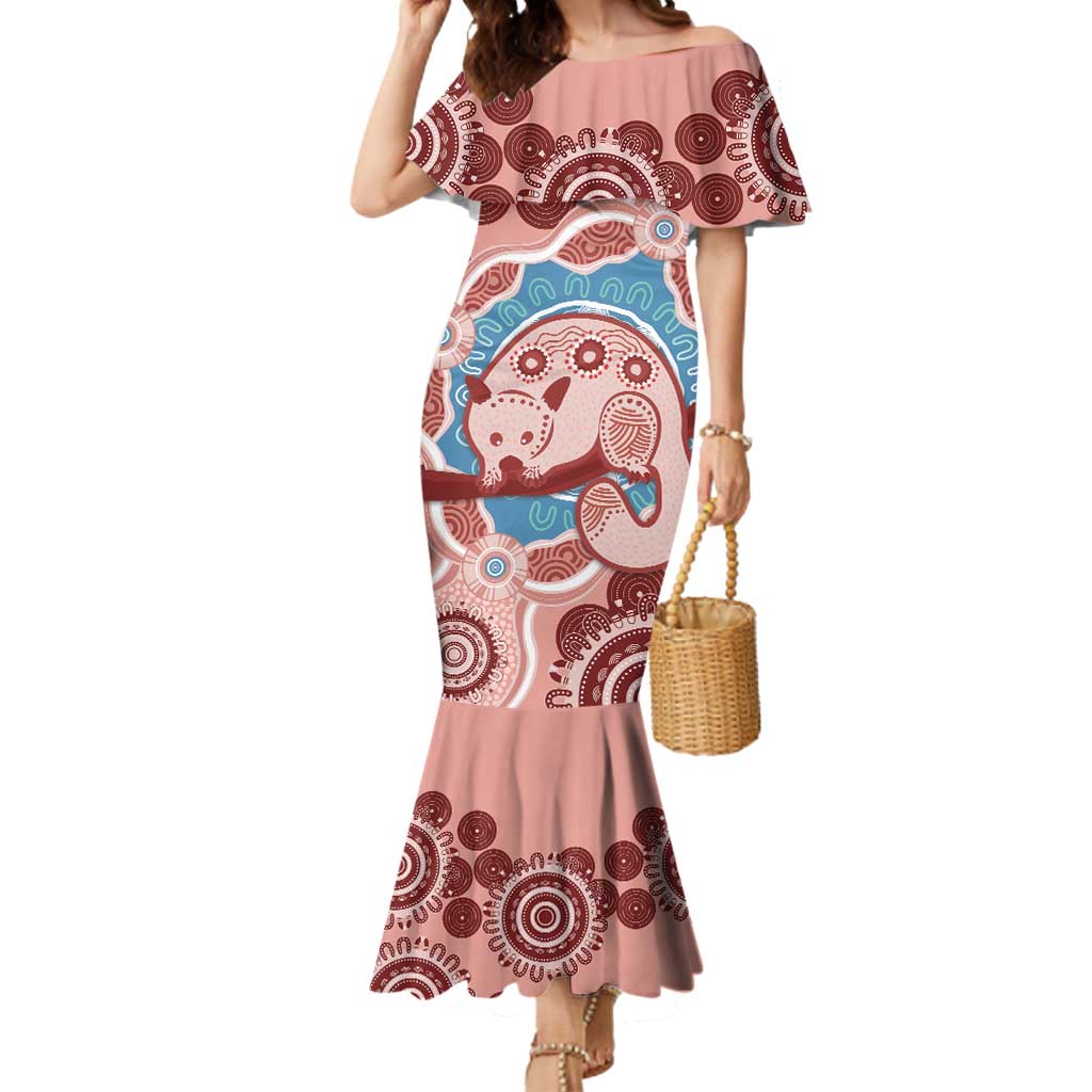 Blush Pink Australia Possum Mermaid Dress Indigenous Art