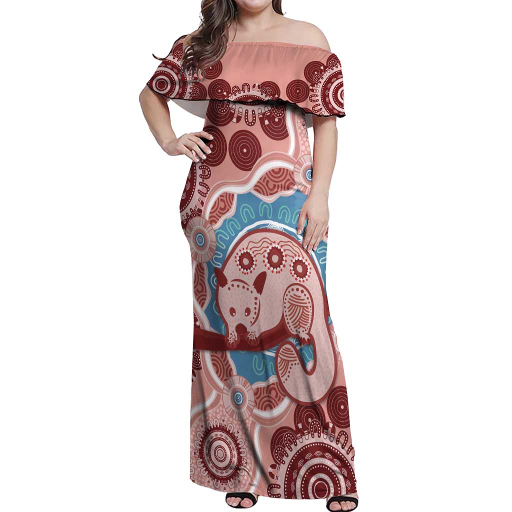 Blush Pink Australia Possum Off Shoulder Maxi Dress Indigenous Art