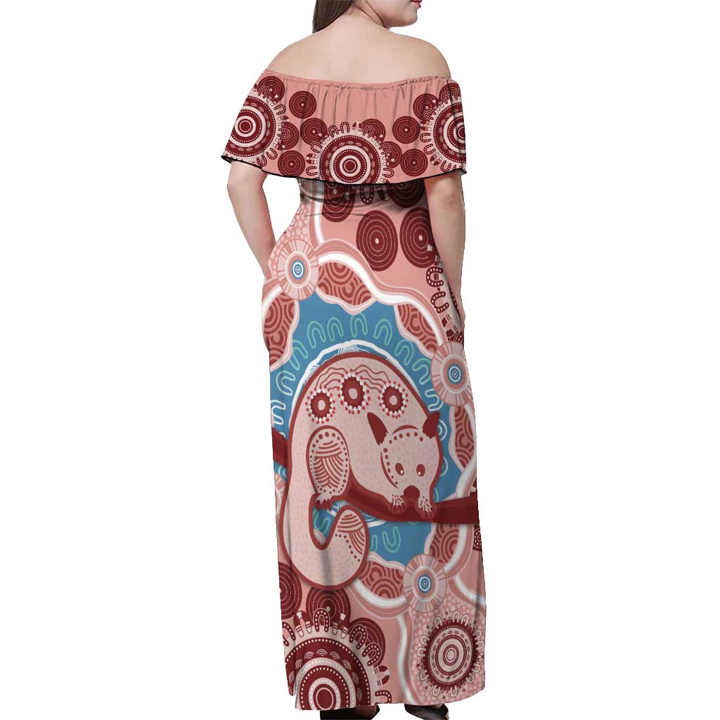 Blush Pink Australia Possum Off Shoulder Maxi Dress Indigenous Art