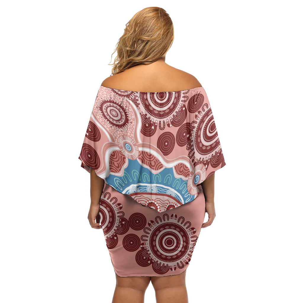 Blush Pink Australia Possum Off Shoulder Short Dress Indigenous Art