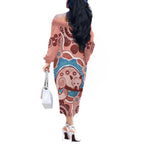 Blush Pink Australia Possum Off The Shoulder Long Sleeve Dress Indigenous Art