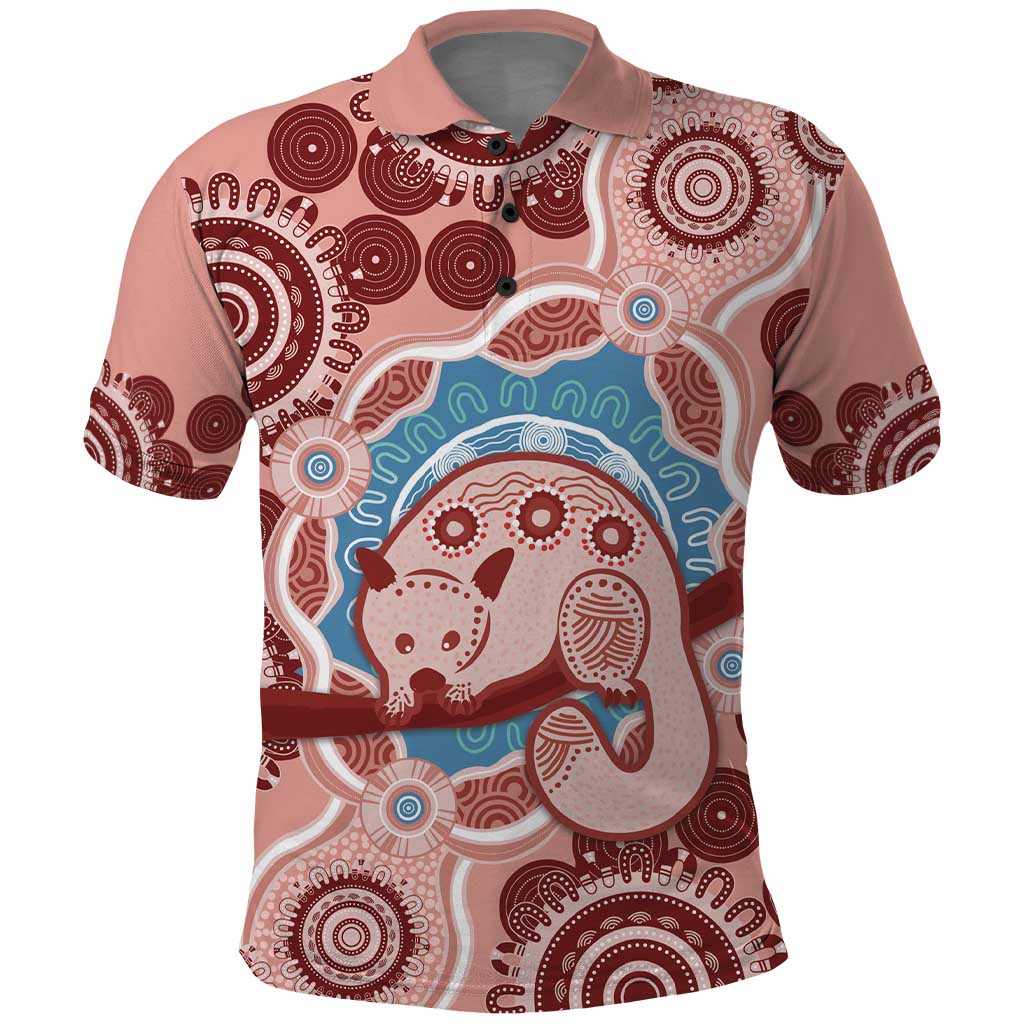 Blush Pink Australia Possum Polo Shirt Indigenous Art