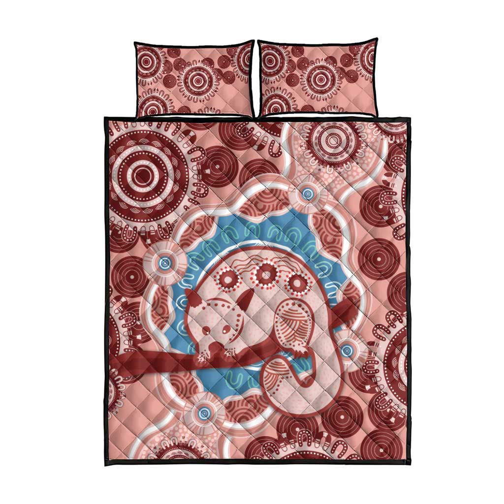 Blush Pink Australia Possum Quilt Bed Set Indigenous Art