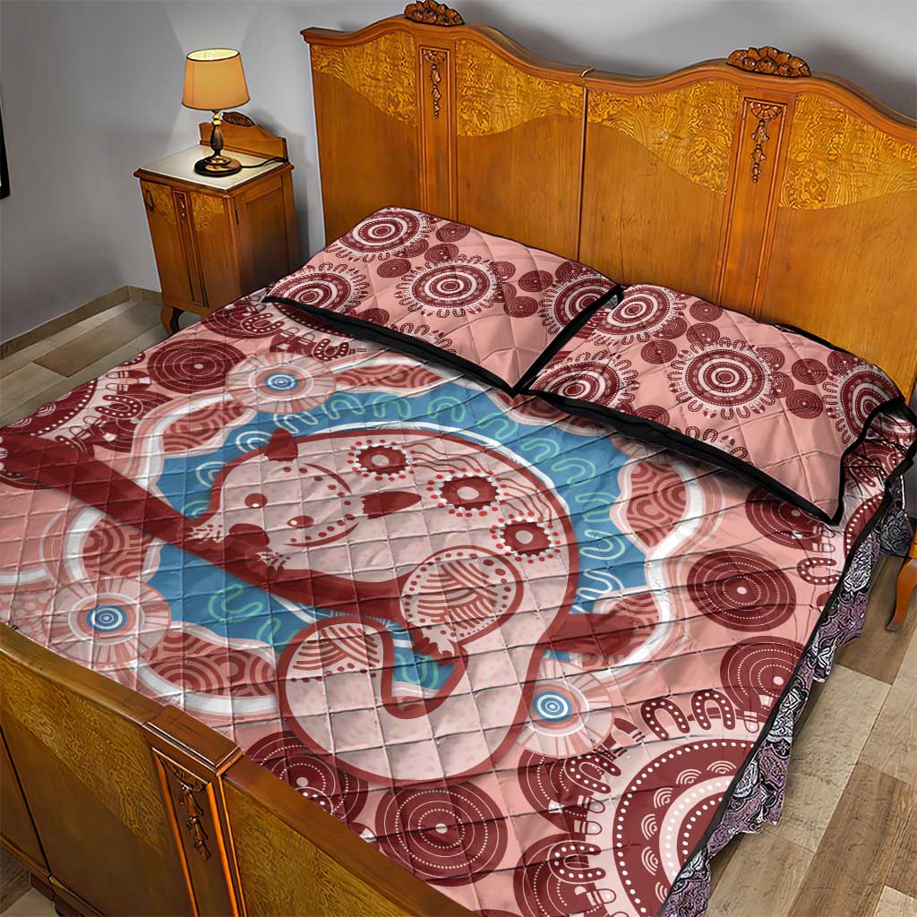 Blush Pink Australia Possum Quilt Bed Set Indigenous Art