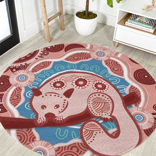 Blush Pink Australia Possum Round Carpet Indigenous Art