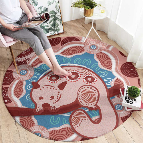 Blush Pink Australia Possum Round Carpet Indigenous Art