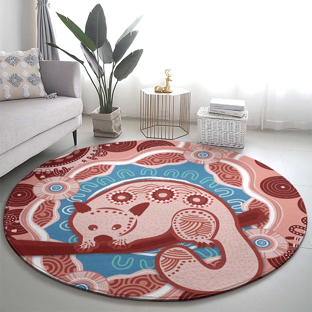 Blush Pink Australia Possum Round Carpet Indigenous Art
