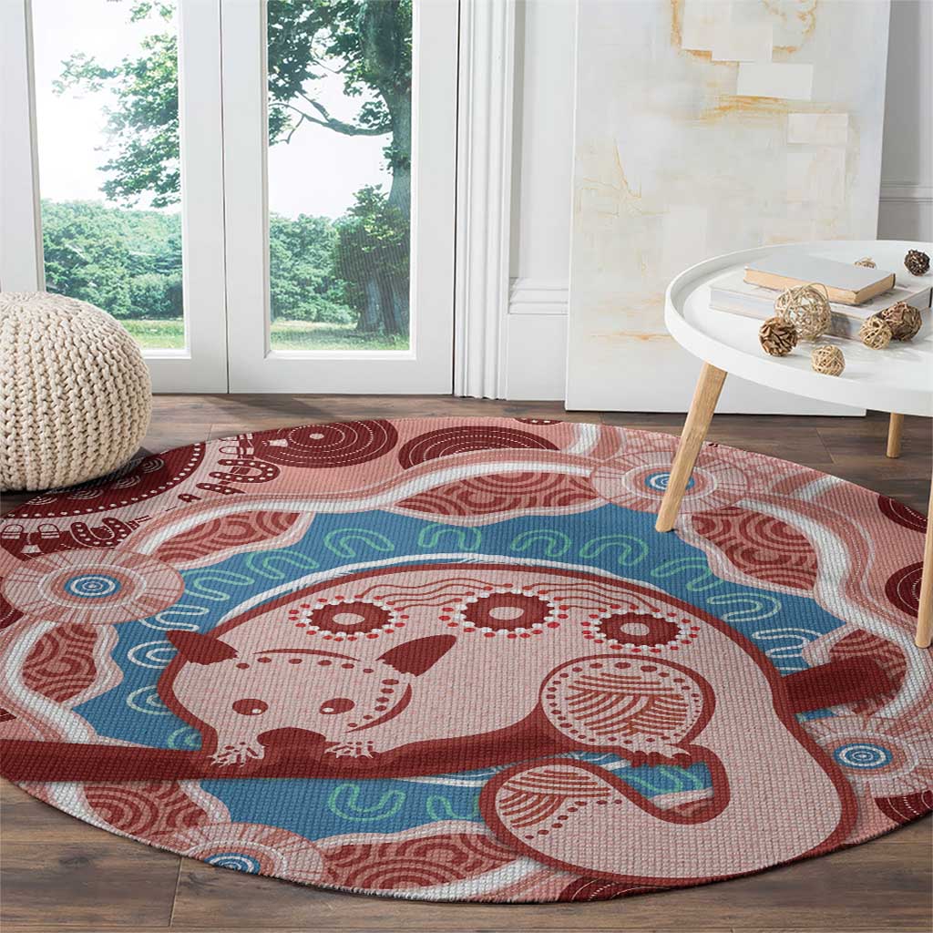 Blush Pink Australia Possum Round Carpet Indigenous Art