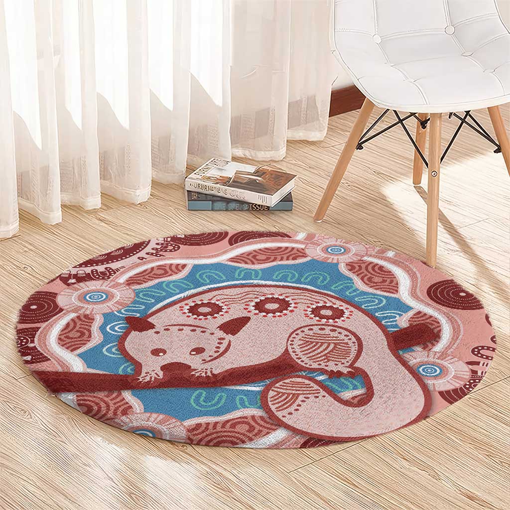 Blush Pink Australia Possum Round Carpet Indigenous Art