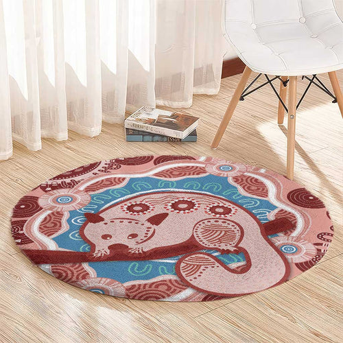 Blush Pink Australia Possum Round Carpet Indigenous Art