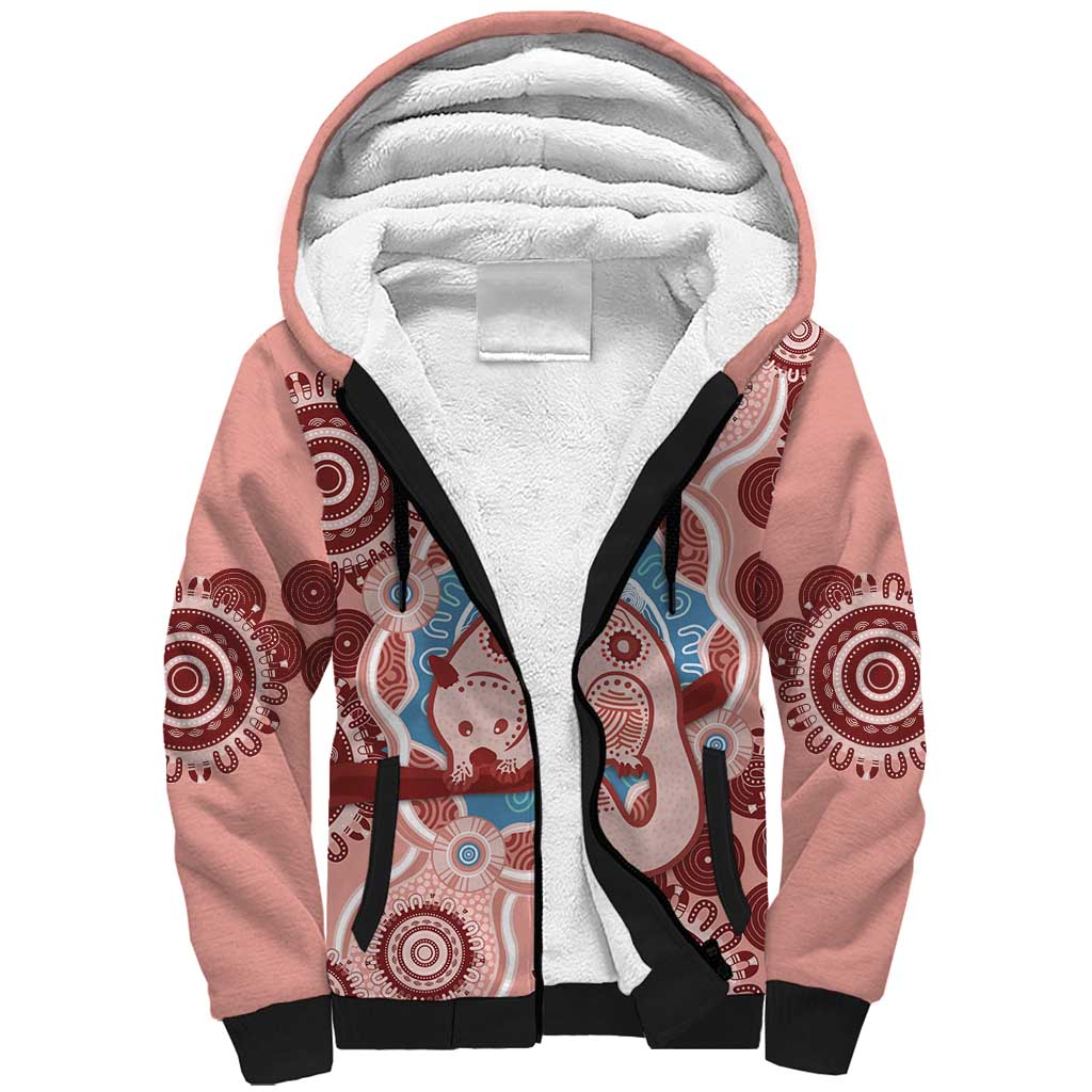 Blush Pink Australia Possum Sherpa Hoodie Indigenous Art