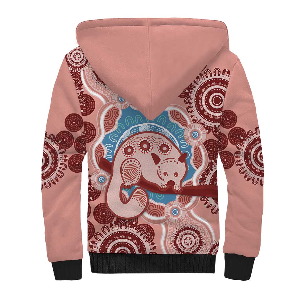 Blush Pink Australia Possum Sherpa Hoodie Indigenous Art