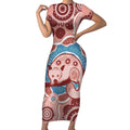 Blush Pink Australia Possum Short Sleeve Bodycon Dress Indigenous Art