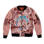 Blush Pink Australia Possum Sleeve Zip Bomber Jacket Indigenous Art
