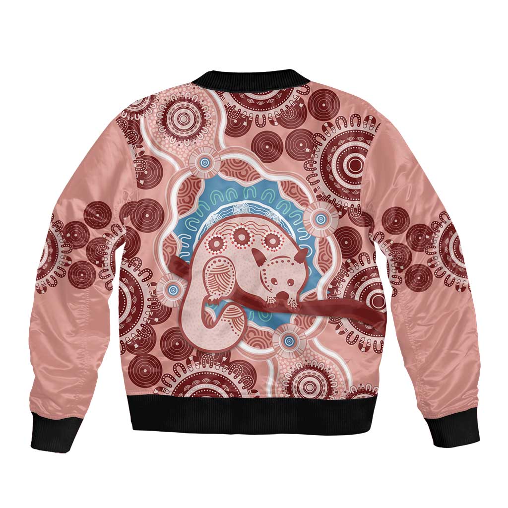 Blush Pink Australia Possum Sleeve Zip Bomber Jacket Indigenous Art