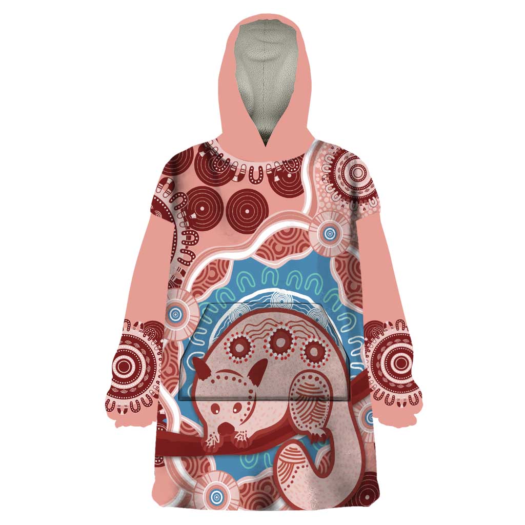 Blush Pink Australia Possum Wearable Blanket Hoodie Indigenous Art