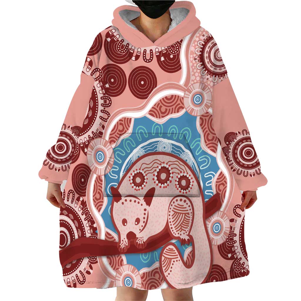Blush Pink Australia Possum Wearable Blanket Hoodie Indigenous Art