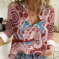 Blush Pink Australia Possum Women Casual Shirt Indigenous Art